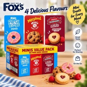 Fox’s Minis Value Pack – 60 Mini Bags | Party Rings, Maryland & Jammie Dodgers
