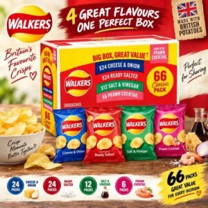 Walkers Crisps 66 Pack 4 Flavours Cheese Onion Ready Salted UK Snacks