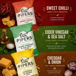 Pipers Crisps Assorted Variety Box 24 x 40g – 9 Flavours – Mixed Snack Pack